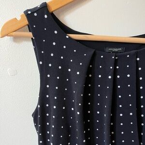 Ann Taylor XS Dark Blue Polka Dot Stretchy Sheath Dress